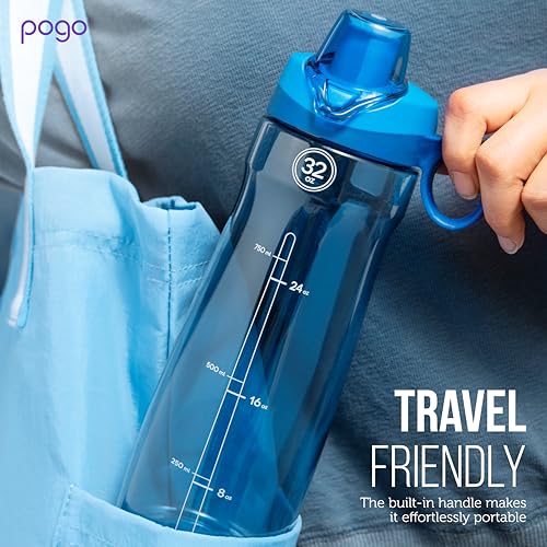 Pogo BPA-Free Tritan Plastic Water Bottle with Chug Lid, 40 Oz, Grey