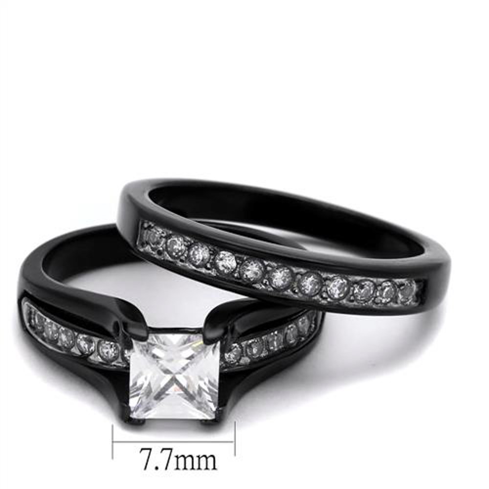 Marimor Jewelry 2.10 Carat Princess Cut Zirconia Black Stainless Steel Wedding Ring Set Womens Size 6