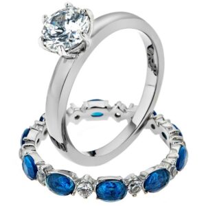 Marimor Jewelry 2.25 Carat Round Cut Clear and Blue Cubic Zirconia Stainless Steel Wedding Set Women's Size 9