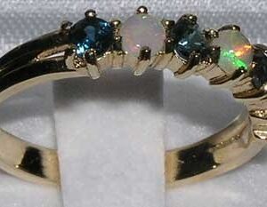 LetsBuyGold 10k Yellow Gold Real Genuine Opal & Sapphire Womans Eternity Band Ring - Size 10