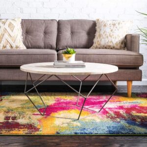 Unique Loom Estrella Collection Colorful, Abstract, Watercolor, Modern, Eclectic Area Rug, 7 ft x 10 ft, Multi/Beige