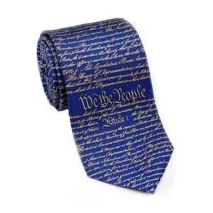 Josh Bach Men's Constitution of United States We the People Silk Necktie Blue Gold, Made in USA