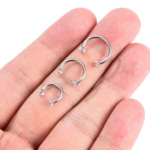 PiercingJ 2-6pcs 16G Clear Cubic Zirconia Stainless Steel Horseshoe Hoop Multi-functional Captive Ring for Nose Daith Lip Eyebrow Nipple Ear Cartilage Helix Septum