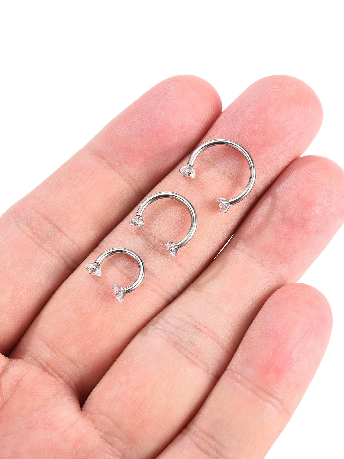 PiercingJ 2-6pcs 16G Clear Cubic Zirconia Stainless Steel Horseshoe Hoop Multi-functional Captive Ring for Nose Daith Lip Eyebrow Nipple Ear Cartilage Helix Septum