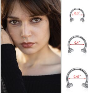 PiercingJ 2-6pcs 16G Clear Cubic Zirconia Stainless Steel Horseshoe Hoop Multi-functional Captive Ring for Nose Daith Lip Eyebrow Nipple Ear Cartilage Helix Septum