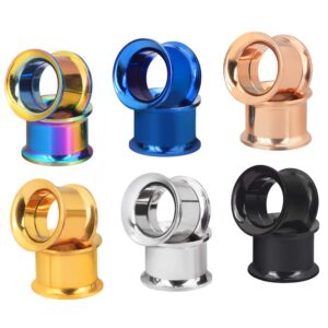 Longbeauty 6 Pair Stainless Steel Screwed Flesh Tunnel Expander Ear Plug Gauge Earlets 6 Colors 0g