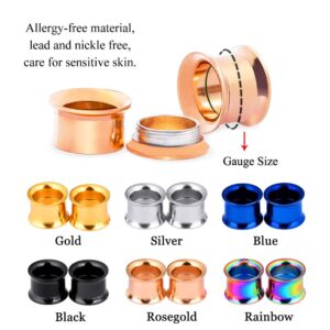 Longbeauty 6 Pair Stainless Steel Screwed Flesh Tunnel Expander Ear Plug Gauge Earlets 6 Colors 0g