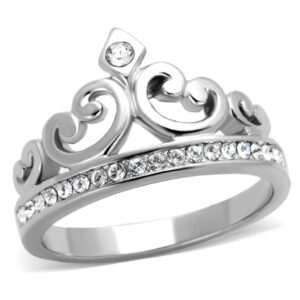 marimor jewelry princess royalty crystal crown silver stainless steel fashion ring women's size 5