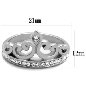 Marimor Jewelry Princess Royalty Crystal Crown Silver Stainless Steel Fashion Ring Women's Size 5