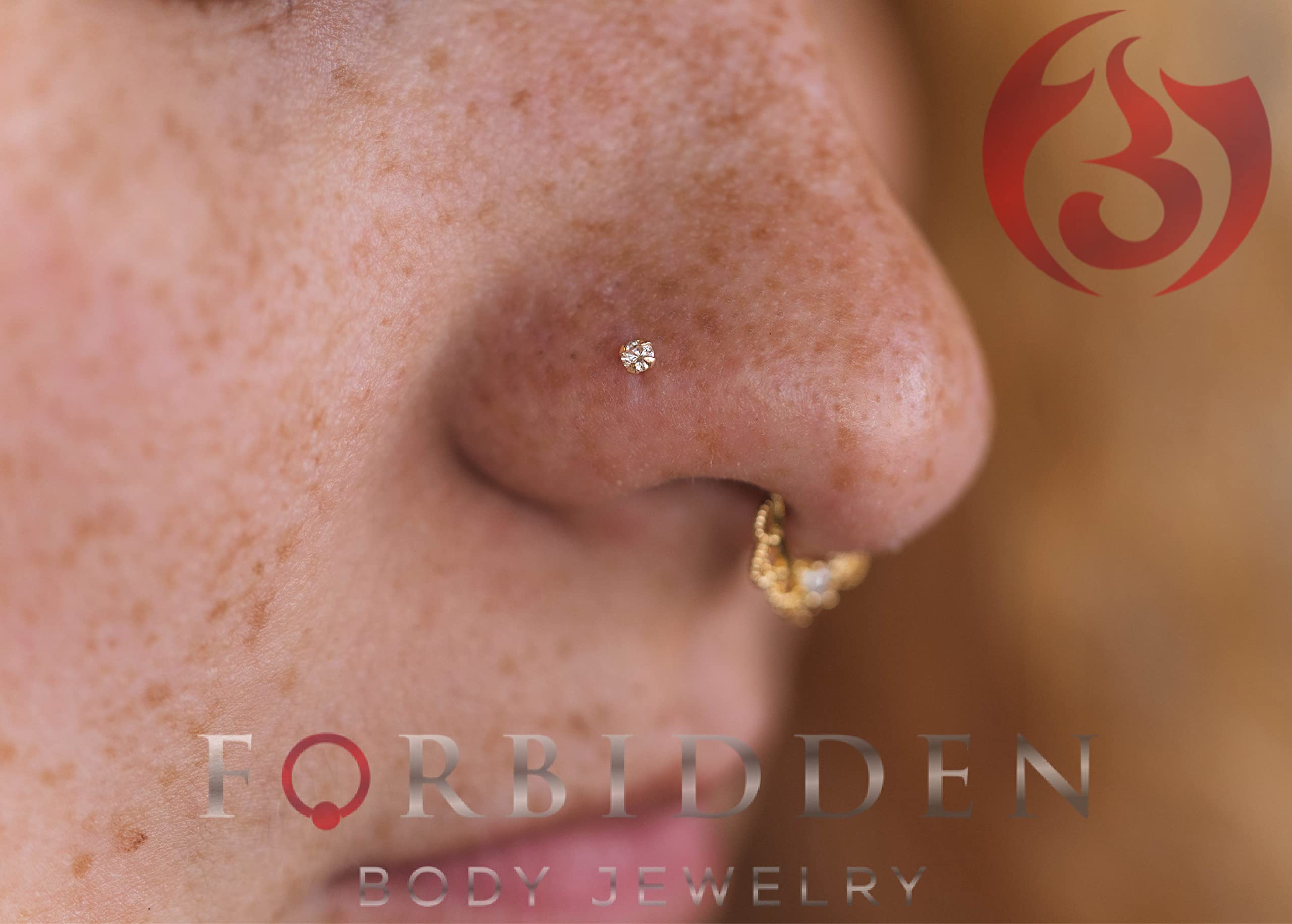 Forbidden Body Jewelry 22 g 18k Gold Plated Sterling Silver 1.5mm/2.5mm CZ Simulated Diamond Micro Nose Bone Stud for Women or Men (Set of 2)