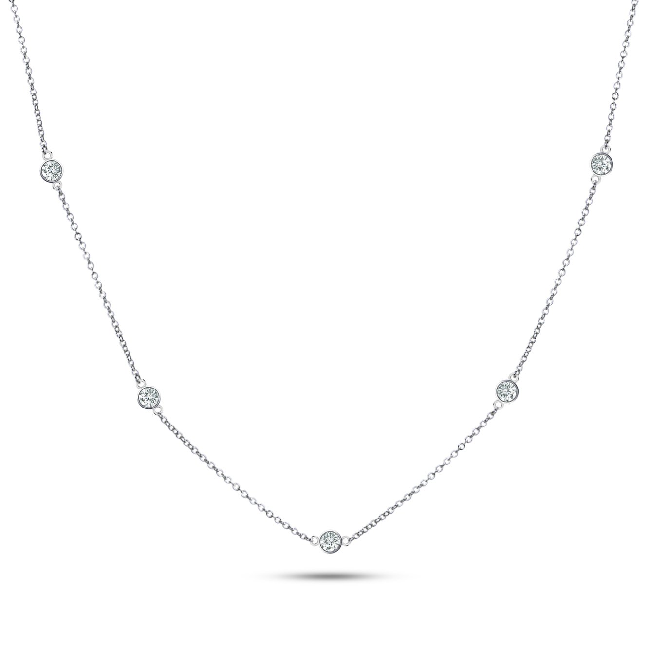 Metal Factory 18" 925 Sterling Silver CZ By The Yard Round Cut Cubic Zirconia Chain Necklace