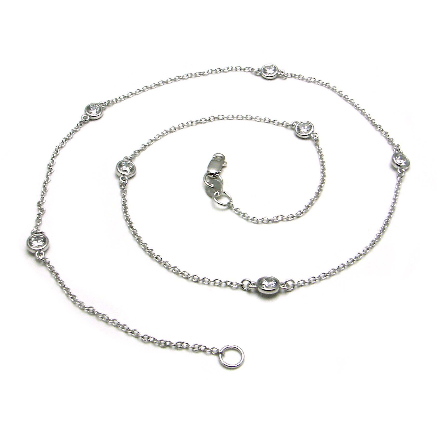 Metal Factory 18" 925 Sterling Silver CZ By The Yard Round Cut Cubic Zirconia Chain Necklace