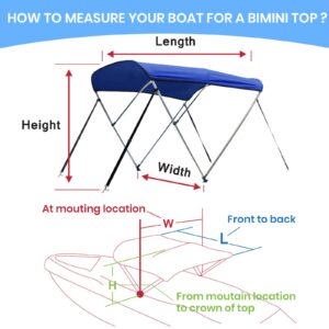 Leader Accessories Pacific Blue 3 Bow 6'L x 46" H x 73"-78" W Bimini Top Boat Cover includes 4 Straps 2 Rear Support Poles Mounting Hardwares Storage Boot with 1" Aluminum Frame