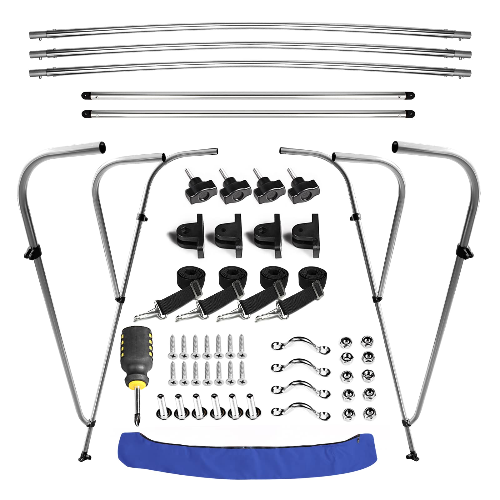 Leader Accessories Pacific Blue 3 Bow 6'L x 46" H x 73"-78" W Bimini Top Boat Cover includes 4 Straps 2 Rear Support Poles Mounting Hardwares Storage Boot with 1" Aluminum Frame