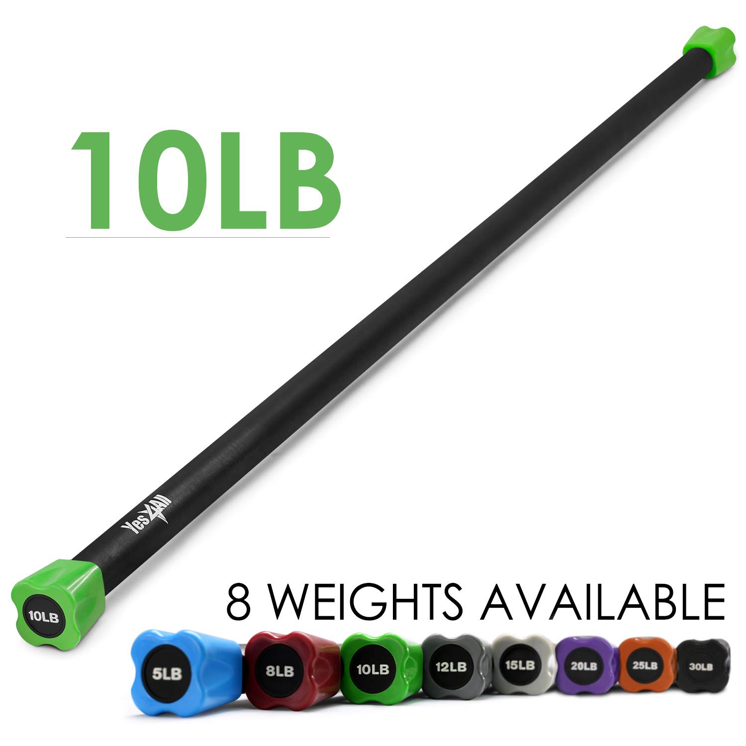 Yes4All Total Body Workout Weighted Pilates Bar, Body Bar For Exercise, Therapy, Aerobics, and Yoga, Strength Training, 10lbs