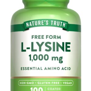 Nature's Truth L Lysine 1000mg | 100 Coated Caplets | Free Form | Vegetarian, Non-GMO, & Gluten Free Supplement