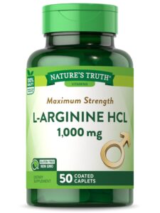 l-arginine hcl 1000mg | 50 caplets | essential amino acid supplement | non-gmo & gluten free | by nature's truth