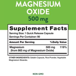 Magnesium Oxide 500mg Capsules | 90 Count | Non-GMO & Gluten Free High Strength Supplement | by Nature's Truth