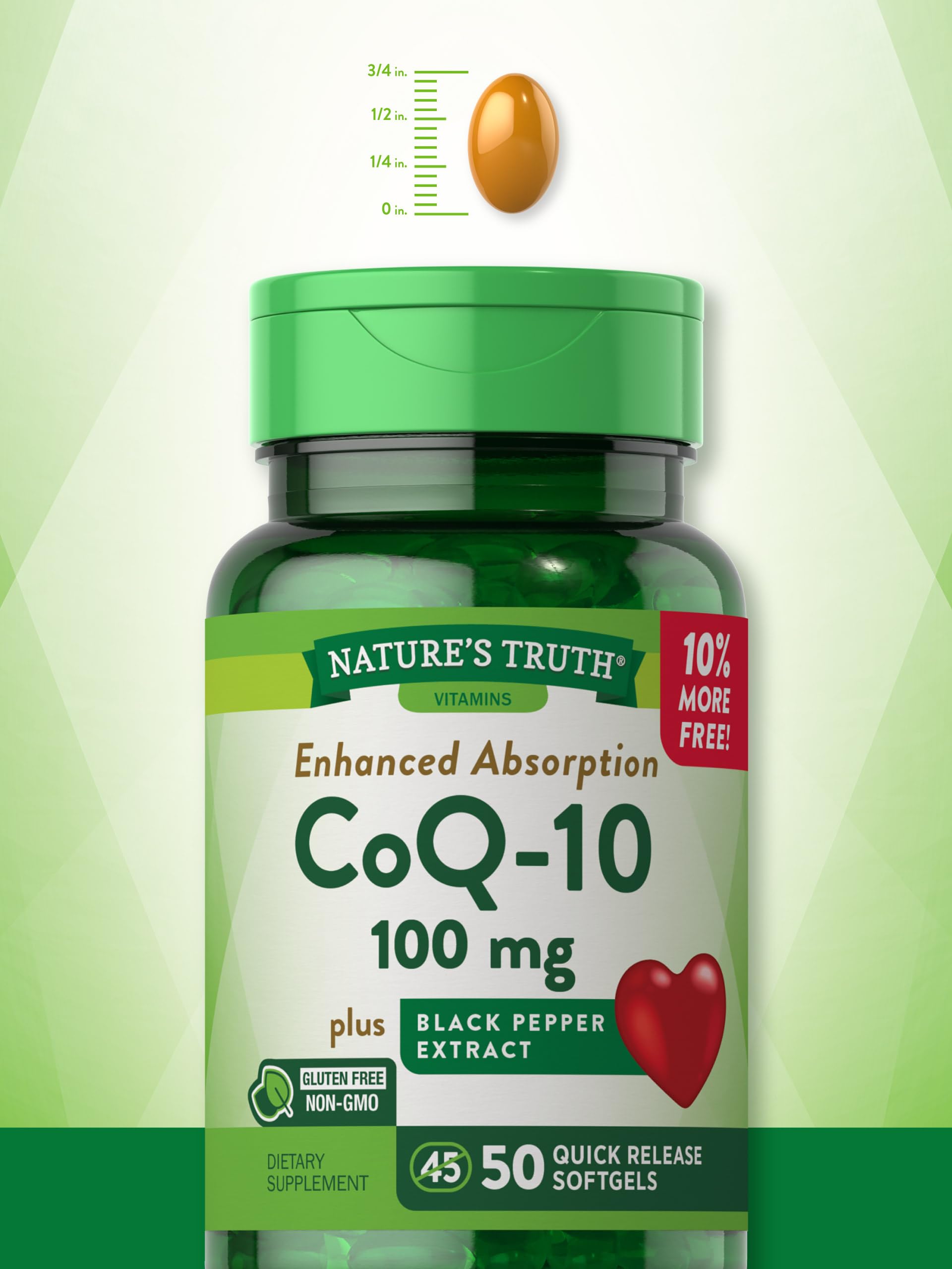 CoQ10 100mg | 50 Softgels | Enhanced Absorption Supplement | Plus Black Pepper Extract | Non-GMO and Gluten Free Formula | by Nature's Truth