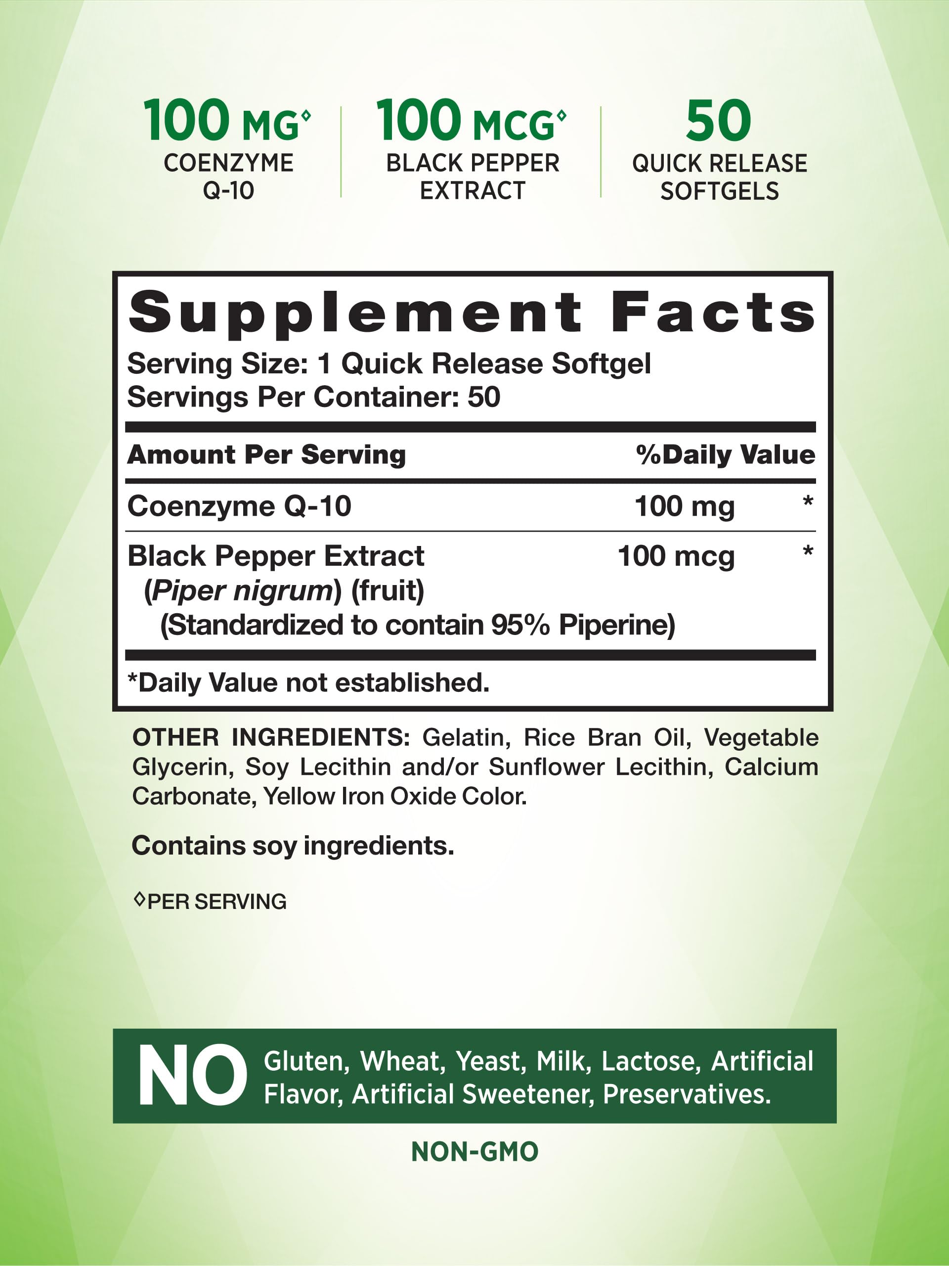 CoQ10 100mg | 50 Softgels | Enhanced Absorption Supplement | Plus Black Pepper Extract | Non-GMO and Gluten Free Formula | by Nature's Truth