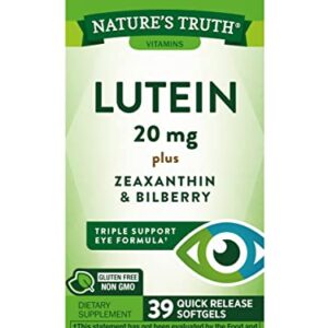 Lutein and Zeaxanthin Supplement | 20mg | 39 Softgels | with Bilberry | Non-GMO & Gluten Free | by Nature's Truth