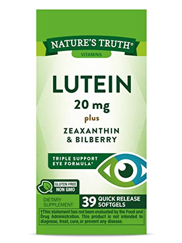 Lutein and Zeaxanthin Supplement | 20mg | 39 Softgels | with Bilberry | Non-GMO & Gluten Free | by Nature's Truth