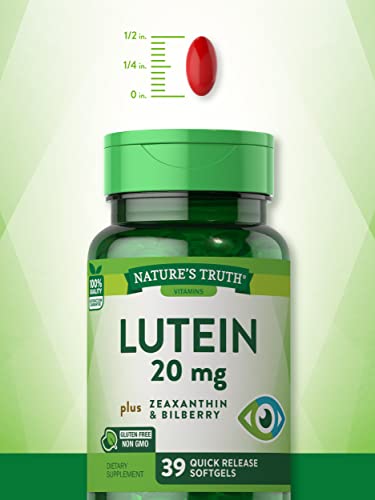 Lutein and Zeaxanthin Supplement | 20mg | 39 Softgels | with Bilberry | Non-GMO & Gluten Free | by Nature's Truth