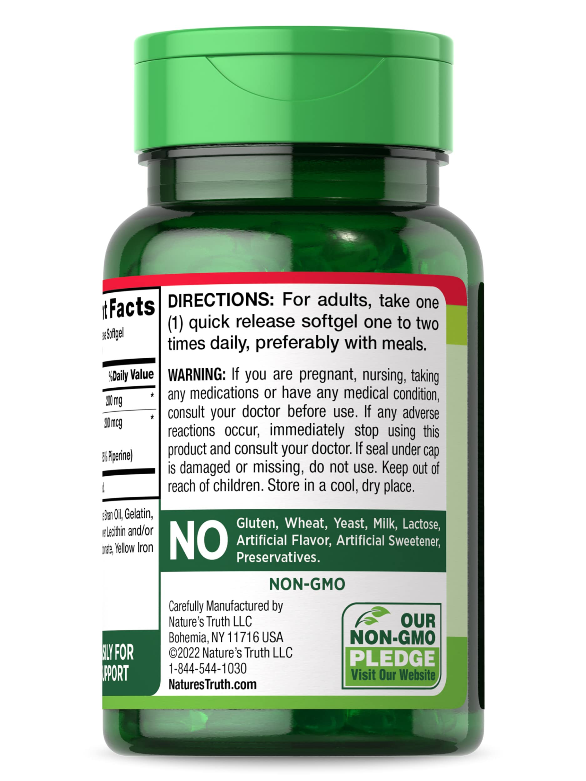 Nature's Truth CoQ10 200 mg Softgels | 50 Count | Enhanced Absorption Supplement | Plus Black Pepper Extract | Non-GMO, Gluten Free