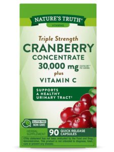 cranberry concentrate capsules 30,000mg | plus vitamin c | non-gmo & gluten free supplement | triple strength support pills | by nature's truth