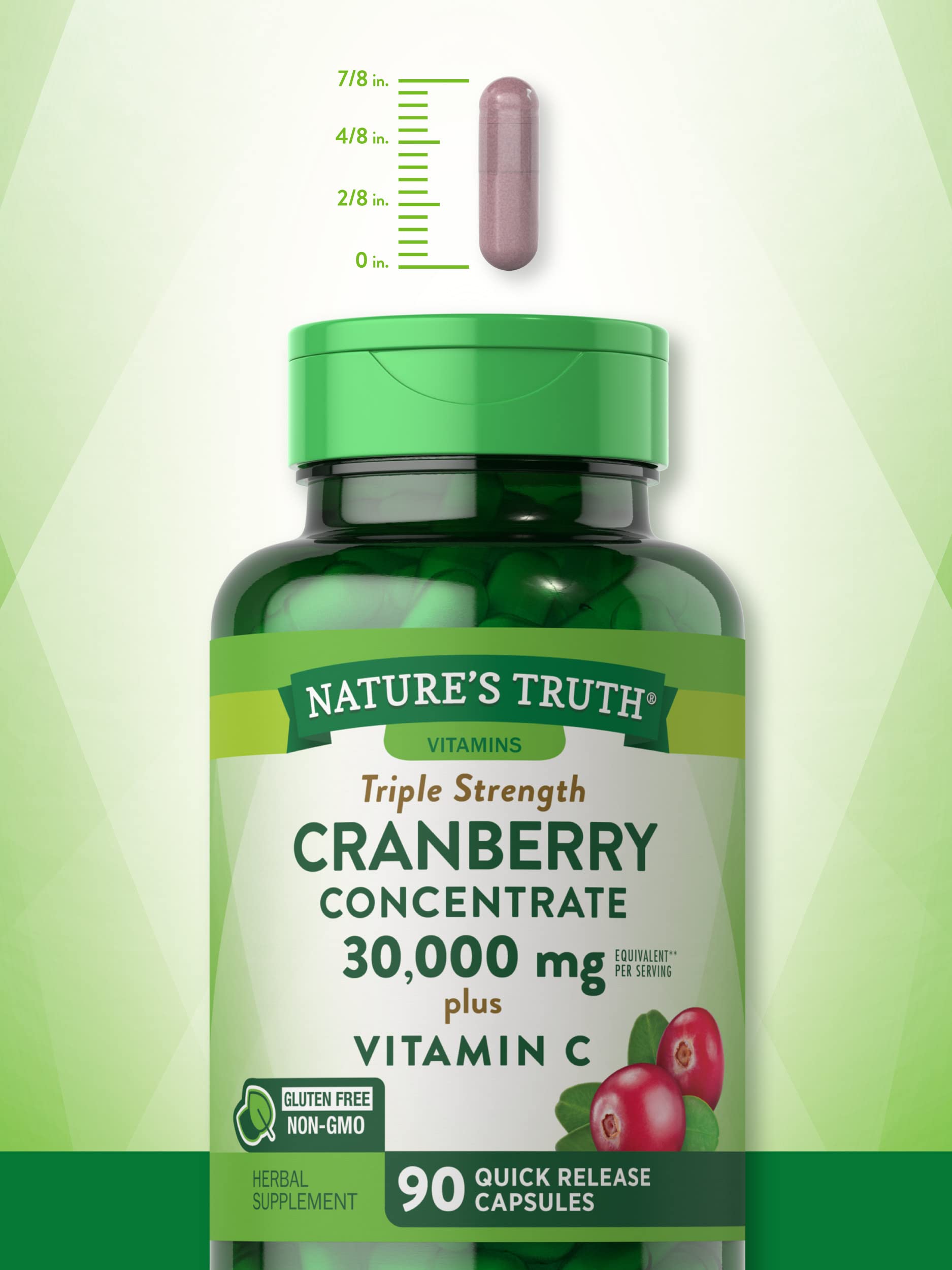 Cranberry Concentrate Capsules 30,000mg | Plus Vitamin C | Non-GMO & Gluten Free Supplement | Triple Strength Support Pills | by Nature's Truth