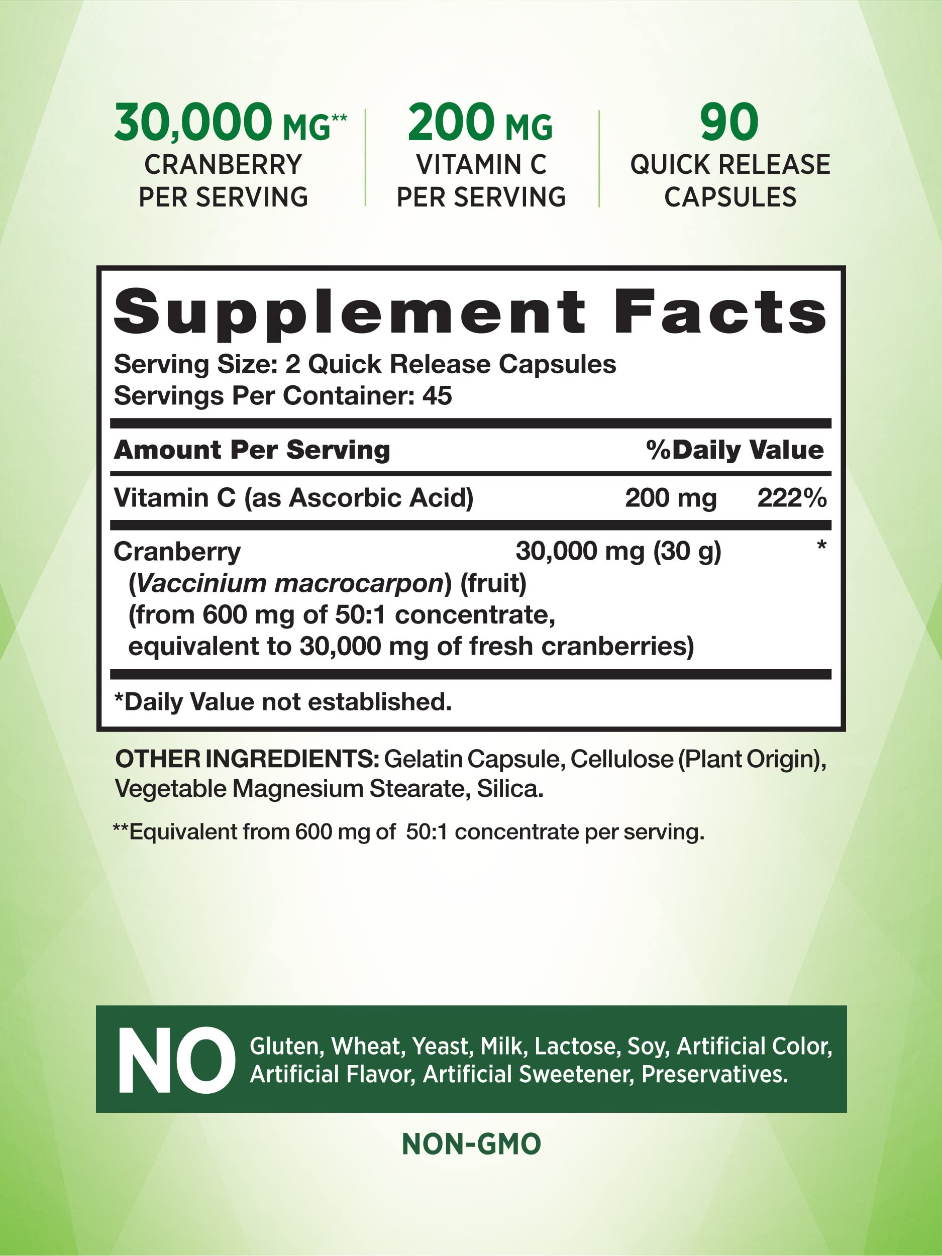 Cranberry Concentrate Capsules 30,000mg | Plus Vitamin C | Non-GMO & Gluten Free Supplement | Triple Strength Support Pills | by Nature's Truth