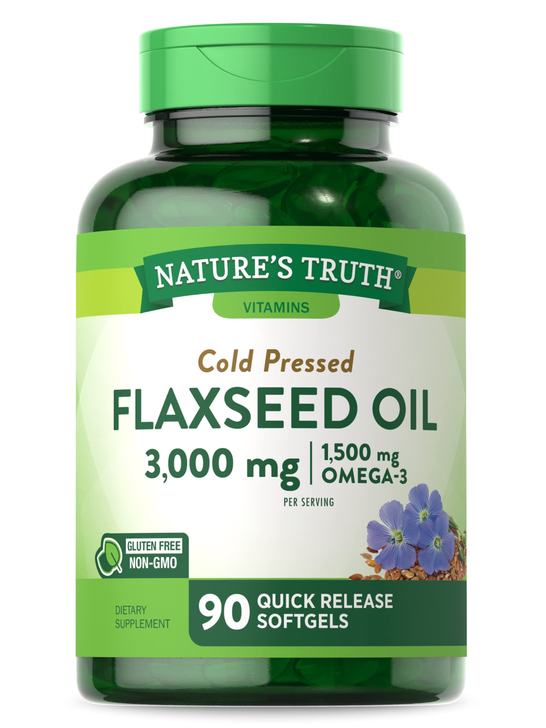 Flaxseed Oil Softgels | 90 Count | Cold Pressed, Non-GMO & Gluten Free Supplement | by Nature's Truth