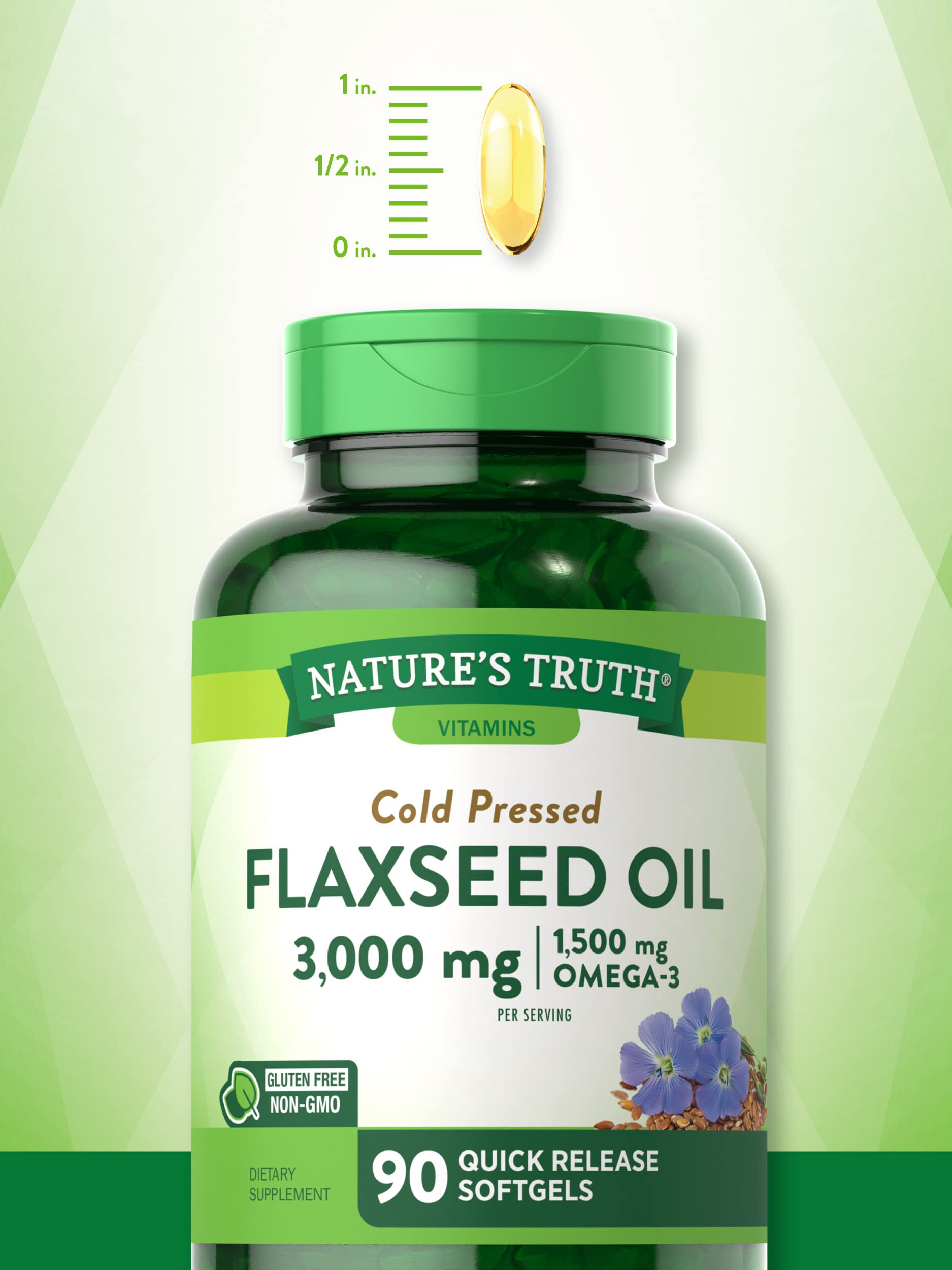 Flaxseed Oil Softgels | 90 Count | Cold Pressed, Non-GMO & Gluten Free Supplement | by Nature's Truth