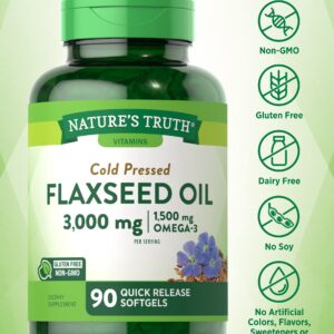 Flaxseed Oil Softgels | 90 Count | Cold Pressed, Non-GMO & Gluten Free Supplement | by Nature's Truth