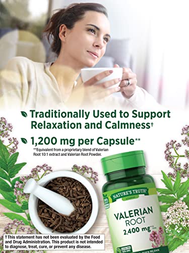 Nature's Truth Valerian Root Capsules | 2400mg | 90 Count | Non-GMO & Gluten Free Supplement