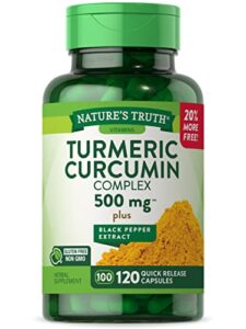 turmeric curcumin with black pepper extract | 500mg | 120 capsules | non-gmo & gluten free complex supplement | by nature's truth