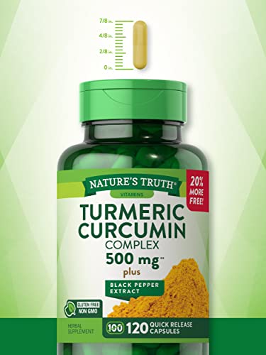 Turmeric Curcumin with Black Pepper Extract | 500mg | 120 Capsules | Non-GMO & Gluten Free Complex Supplement | by Nature's Truth