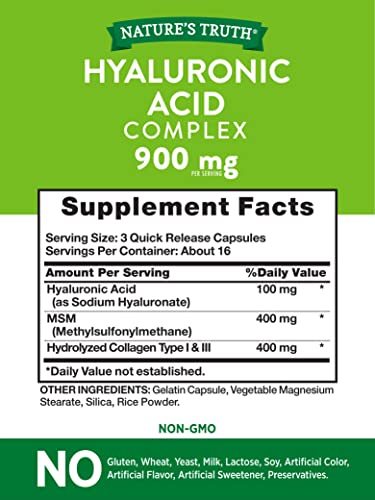 Nature's Truth Hyaluronic Acid 900 mg Capsules, 50 Count