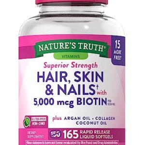 Hair, Skin & Nails Vitamin | 5000mcg Biotin | 165 Softgels | with Collagen | Non-GMO & Gluten Free Supplement | by Nature's Truth