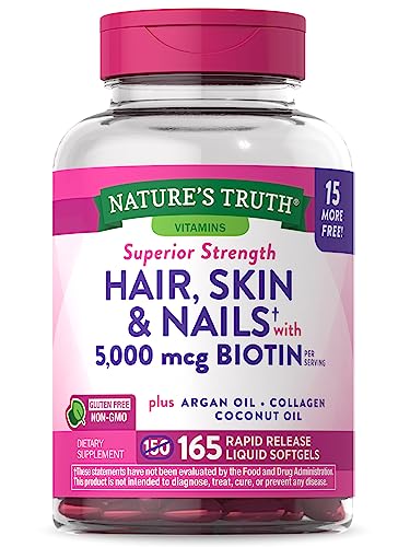 Hair, Skin & Nails Vitamin | 5000mcg Biotin | 165 Softgels | with Collagen | Non-GMO & Gluten Free Supplement | by Nature's Truth