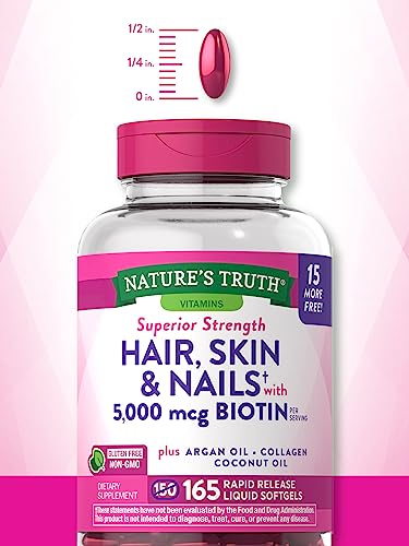 Hair, Skin & Nails Vitamin | 5000mcg Biotin | 165 Softgels | with Collagen | Non-GMO & Gluten Free Supplement | by Nature's Truth