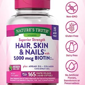 Hair, Skin & Nails Vitamin | 5000mcg Biotin | 165 Softgels | with Collagen | Non-GMO & Gluten Free Supplement | by Nature's Truth