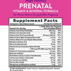 Prenatal Vitamins With Folic Acid | 60 Capsules | Non-GMO & Gluten Free Supplement | By Nature's Truth