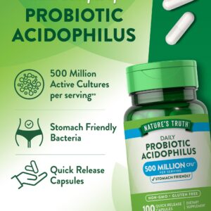 Probiotics For Men and Women Digestive Support | 500 Million CFU | 100 Capsules | Acidophilus | By Nature's Truth