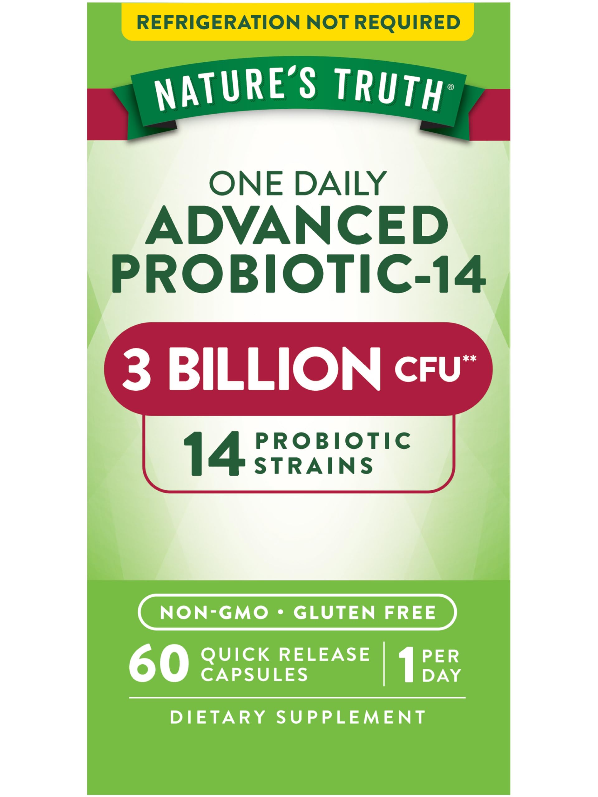 Probiotics for Men and Women | 3 Billion CFU | 60 Capsules | 14 Strains | Non-GMO & Gluten Free | by Nature's Truth