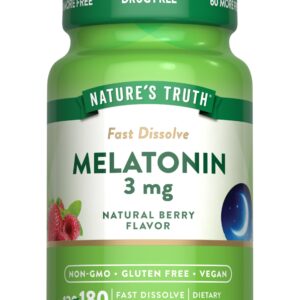 Nature's Truth Melatonin 3mg Fast Dissolve Tablets | 180 Count | Natural Berry Flavor | Vegan, Non-GMO, & Gluten Free Supplement