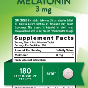 Nature's Truth Melatonin 3mg Fast Dissolve Tablets | 180 Count | Natural Berry Flavor | Vegan, Non-GMO, & Gluten Free Supplement