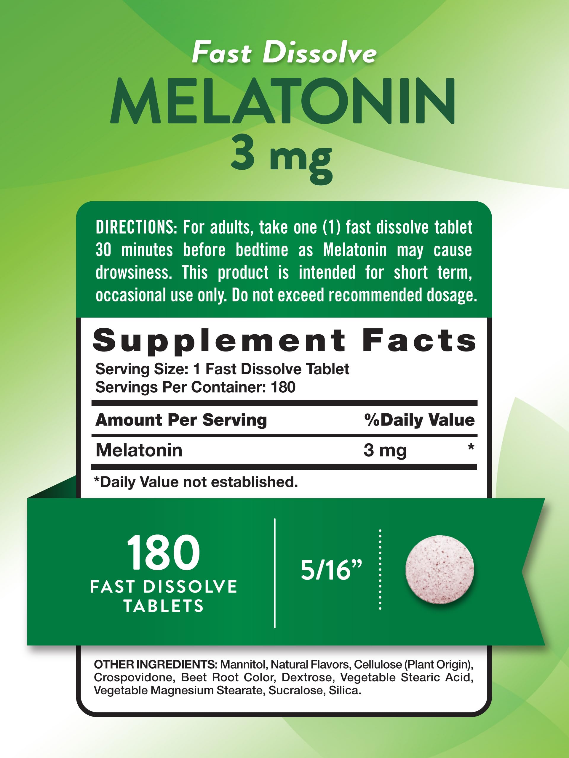 Nature's Truth Melatonin 3mg Fast Dissolve Tablets | 180 Count | Natural Berry Flavor | Vegan, Non-GMO, & Gluten Free Supplement