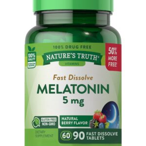 Melatonin 5 mg | 90 Fast Dissolve Tablets | Natural Berry Flavor | Vegetarian, Non-GMO & Gluten Free Supplement | by Nature's Truth