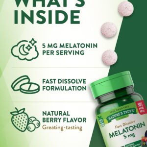 Melatonin 5 mg | 90 Fast Dissolve Tablets | Natural Berry Flavor | Vegetarian, Non-GMO & Gluten Free Supplement | by Nature's Truth